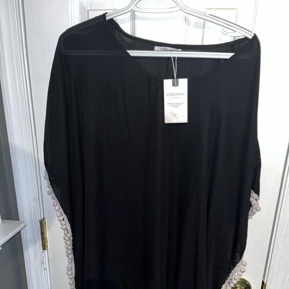 ADORA Black Poncho with White Pom Pom Trim - Picture 1 of 7